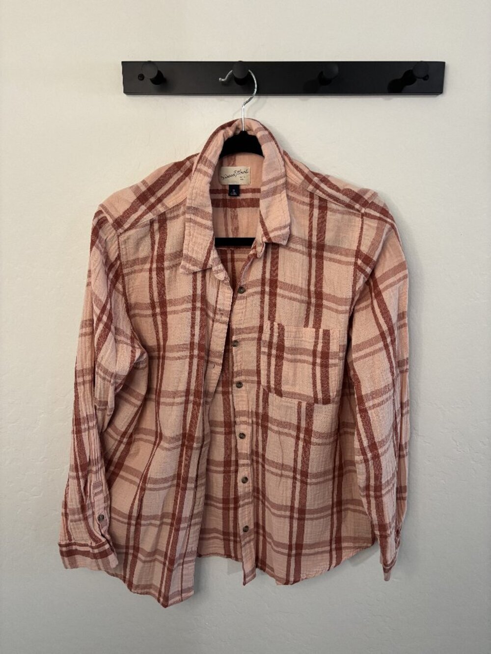 Universal Thread Pink Plaid Gauze Button Down Shirt | Size XL